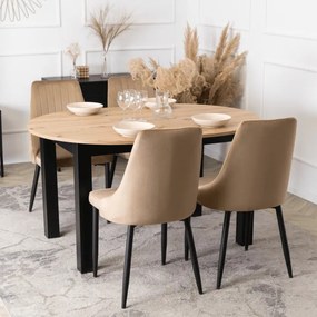 Zestaw Stół Okrągły Rozkładany HARRY 102-142 cm Dąb Artisan/Czarny i 4 Krzesła Tapicerowane BARI Beż Nowoczesne