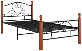 Metalowe łóżko w stylu vintage czarny + ciemny dąb 90x200 cm - Dexir