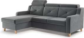 Narożnik Laksaro z funkcją spania lewostronny - szary welur Jasmine 96