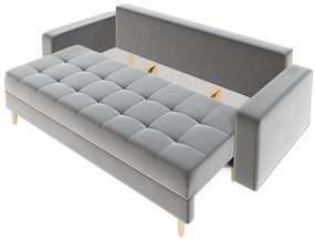 Szara welurowa sofa rozkładana z pojemnikiem A3-B09