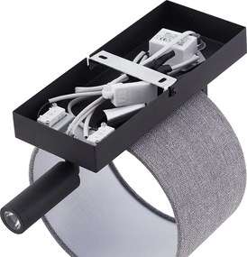 Nowoczesna lampa ścienna czarna z szarym kloszem i lampką do czytania - Puglia