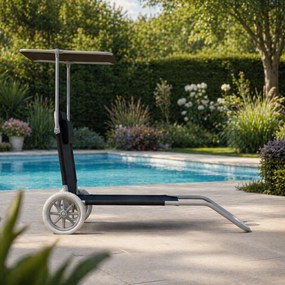 Leżak plażowy Solmare z daszkiem i kołami - składany leżak ogrodowy, czarny