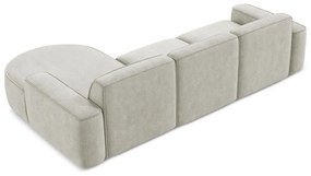 Kremowy narożnik z tkaniny szenilowej (prawostronny/z szezlongiem) Omao – Makamii
