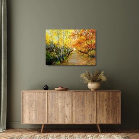 Obraz na szkle - Romantyczna aleja wzdłuż wody, obraz olejny (70x50 cm)