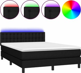 Łóżko Box Spring z Materacem LED Czarny 140x190 cm Tkanina