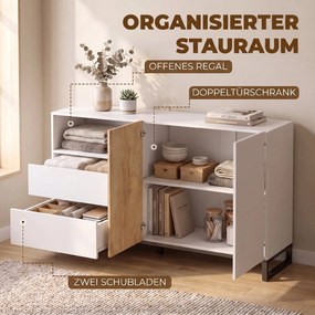 HOMCOM Komoda nowoczesna szafka do przechowywania z 2 drzwiami Soft-Close i 2 szufladami 140x40x85 cm, biały | Aosom PL