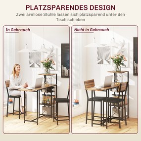 HOMCOM 3-częściowy zestaw stołów barowych, 1 stół, 2 hokery, z regałem na wino, uchwytem na szklanki, otwartymi półkami, podnóżkami, brązowy