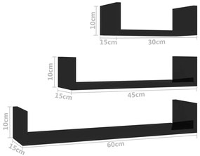 Zestaw czarnych półek ściennych z połyskiem - Baffic 3X