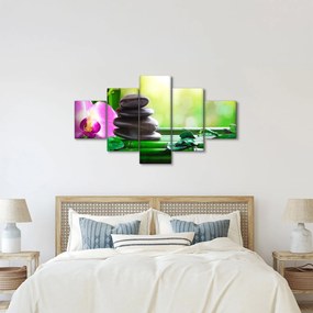 Obraz kamieni do masażu i storczyków na wodzie (125x70 cm)