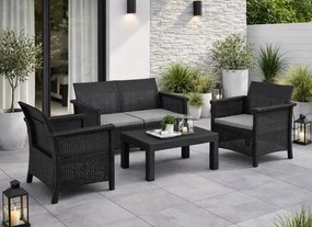 Zestaw mebli ogrodowych Selvo 089 - sofa 2-osobowa, 2 fotele i stolik kawowy, czarny/szary