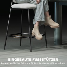 HOMCOM Zestaw 2 hokerów barowych, hoker bistro z podnóżkiem, welurowe obicie, stalowe nogi, do jadalni, 45 x 49 x 102 cm, jasnoszary | Aosom PL