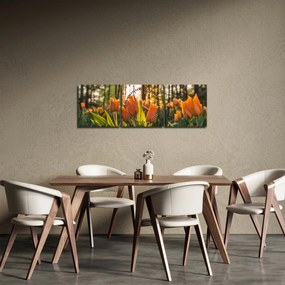 Obraz - kwiaty tulipanów (z zegarem) (90x30 cm)