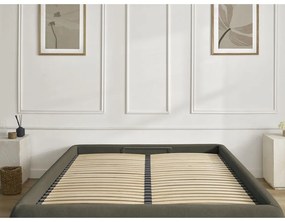 Ciemnozielone tapicerowane łóżko dwuosobowe ze schowkiem/bez zagłówka ze stelażem 180x200 cm Inera – Bobochic Paris