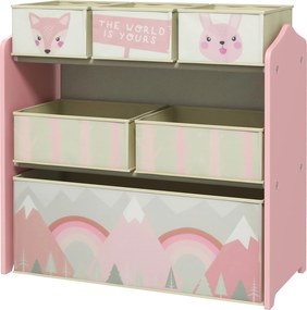 ZONEKIZ Regał dziecięcy z 6 pojemnikami tkaninowymi, uroczy design, 63×30×66 cm, różowy