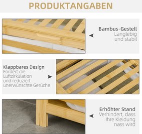 HOMCOM Kosz na Pranie z Pokrywą Bambusowy Pojemnik 55L Naturalny | Aosom PL