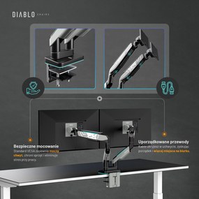Uchwyt regulowany na 2 monitory 35 cali RGB Diablo X-Arm Dual, szaro-czarny