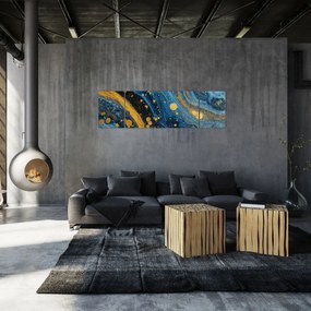 Obraz - Niebieska abstrakcja ze złotem (170x50 cm)