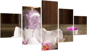 Obraz - Świeca i orchidee (125x70 cm)