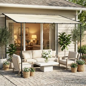 Outsunny Przyścienna Pergola z Metalową Ramą i Zadaszeniem, Odporna na Warunki Pogodowe, 3 x 1,8 x 2,3 m, Kremowa | Aosom PL