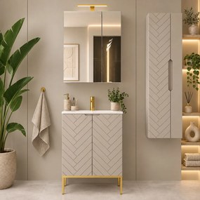 Zestaw mebli łazienkowych z lustrem i umywalką Aspen 30 cashmere/złoty