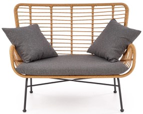 IKARO XL sofa naturalny-popiel, rattan, tkanina, boho, skandynawski