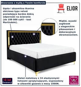 Czarne łóżko z pikowanym zagłówkiem w stylu glamour T7-R70