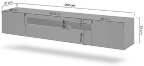 Szafka RTV wisząca Loftia 200 cm z wnęką - czarny mat