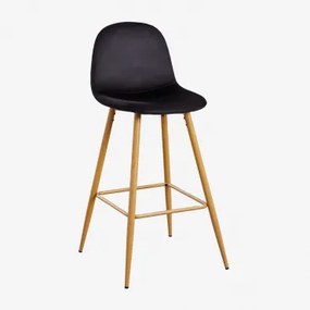 Zestaw 2 Wysokich Stołków Z Aksamitu Glamm Negro & Drewno Naturalne & ↑75 Cm - Sklum