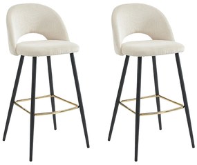 Zestaw 2 stołków barowych ze sztruksu i metalu - Kremowy - FINCHY Pascala Morabito
