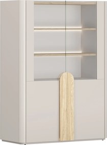 Witryna Amilio 100 cm dwudrzwiowa - kaszmir / dąb olejowany / uchwyty dąb jasny