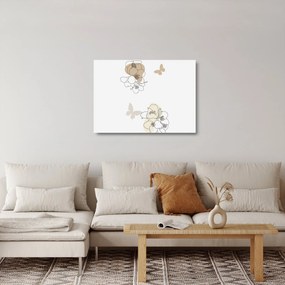 Obraz na szkle - Beżowe kwiaty z motylem N⁰2 (70x50 cm)