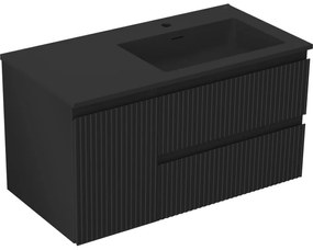 Mexen Rivel szafka łazienkowa 90 cm z umywalką Otis prawą, 2S, 1D, ryflowana, czarna mat - 91A23-09047-3-BBFFF71-W18P71