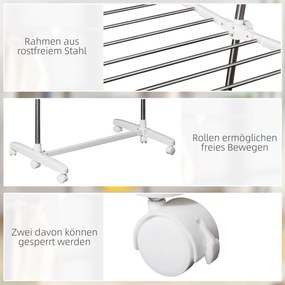 HOMCOM Suszarka na Pranie do Ubrań Wieszak Stojak 2 Poziomy 62x139x83-140cm | Aosom PL