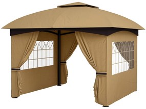 Outsunny 3,4 x 3,4 m Pawilon Ogrodowy z Wentylacyjnym Dachem, Łukowymi Oknami, Stelażem Stalowym, Beżowy