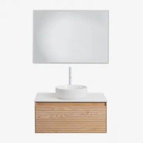 Zestaw Mebli Łazienkowych Z Drewna Jesionowego Tedrik Popielaty Brąz & Okrągły Ceramiczny Biały Ø40 Cm - Sklum