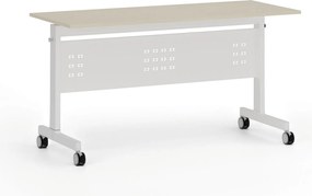 Mobilny stół PRIMO MOBI, 140x60 cm, biała podstawa, brzoza