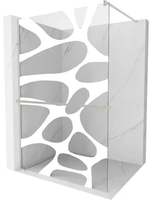 Mexen Kioto+ ścianka prysznicowa z półką Walk-in 130 x 200 cm, biały wzór, nikiel szczotkowany - 800-130-121-97-97