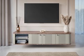 Szafka RTV wisząca Vesper 3D 187 cm - kaszmir / orzech / czarne uchwyty