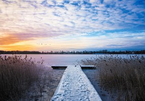 Fototapeta - Zamarznięte jezioro, Ełk, Mazury, Polska (196x136 cm)