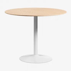 Okrągły Stół Jadalniany Z Mdf I Żelaza Yvetta Roble & Ø90 Cm & Blanco - Sklum