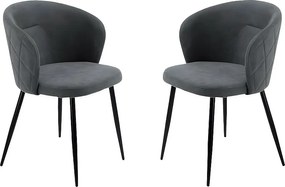 Komplet 2 krzeseł do jadalni "Claris" w tkaninie antracytowej, tapicerowane, cm 56x55, 78h