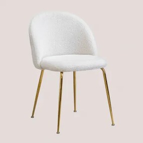 Krzesło Do Jadalni Z Tkaniny Bouclé Kana Design Biały & Goud - Sklum