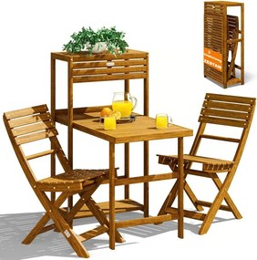 Zestaw balkonowy PATIO, 3-elementowy, naturalne drewno Casaria