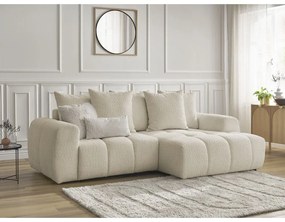 Beżowy rozkładany/ze schowkiem narożnik z materiału bouclé (prawostronny/z szezlongiem) Roxelane – Bobochic Paris