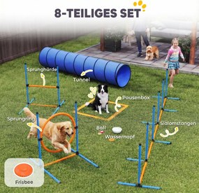PawHut Zestaw treningowy Agility dla psów, 8-częściowy zestaw z tunelem, tyczkami slalomu, regulowanymi przeszkodami, obręczą do skoków, miską | Aosom PL