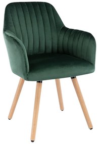 Krzesło z podłokietnikami - Welur i Metal o wyglądzie drewna - Ciemnozielone - ELEANA