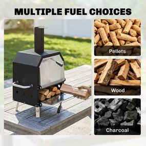 Outsunny Zewnętrzny Piec do Pizzy Opalany Drewnem Stal Nierdzewna 2 Poziomy z Kamieniem do Pizzy 1 cm, Składane Nóżki | Aosom PL