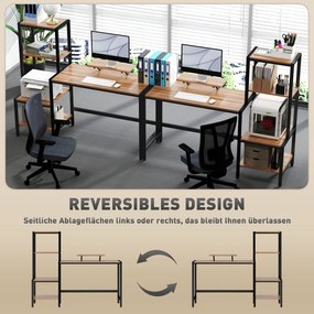 HOMCOM Biurko komputerowe z podwyższeniem monitora, 4-poziomowymi półkami, design industrialny, Brązowe