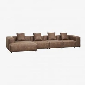 Modułowa Sofa Z Leżanką Po Lewej Stronie, 4-częściowa (↔︎420 Cm) Z Wysokim Podłokietnikiem Bruna Zamsz W Kolorze Brązowej Kawy - Sklum