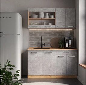 Pojedyncza kuchnia beton/złoty dąb 140x60x81.6 r-line